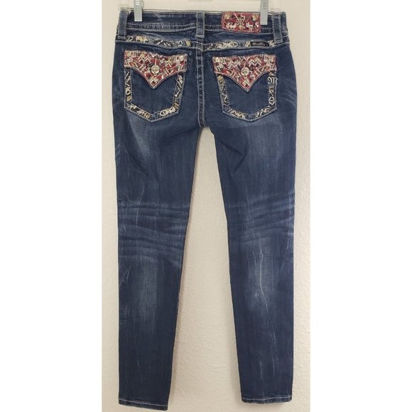 Miss Me Women's Signature Skinny  Jeans Blue Paisley Design Size 26 - Picture 2 of 8